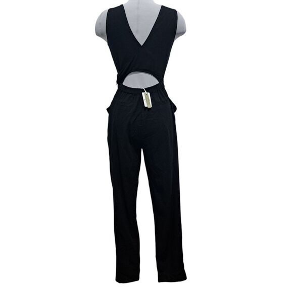Marine Layer Tencel Blend Eloise Belted Jumpsuit Peekaboo Cutout XS Black NWT - Picture 4 of 15